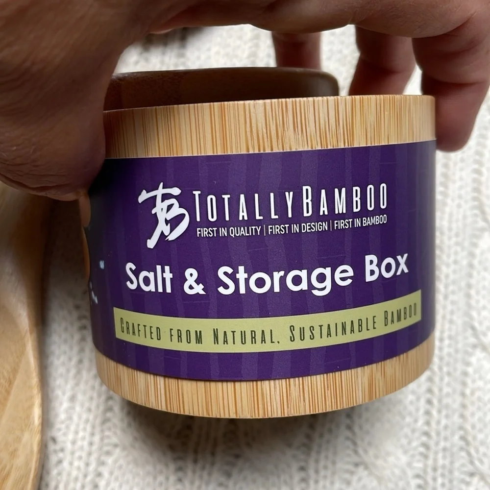 NWT Pennsylvania Totally bamboo salt storage box and wooden spoon. Great hostess